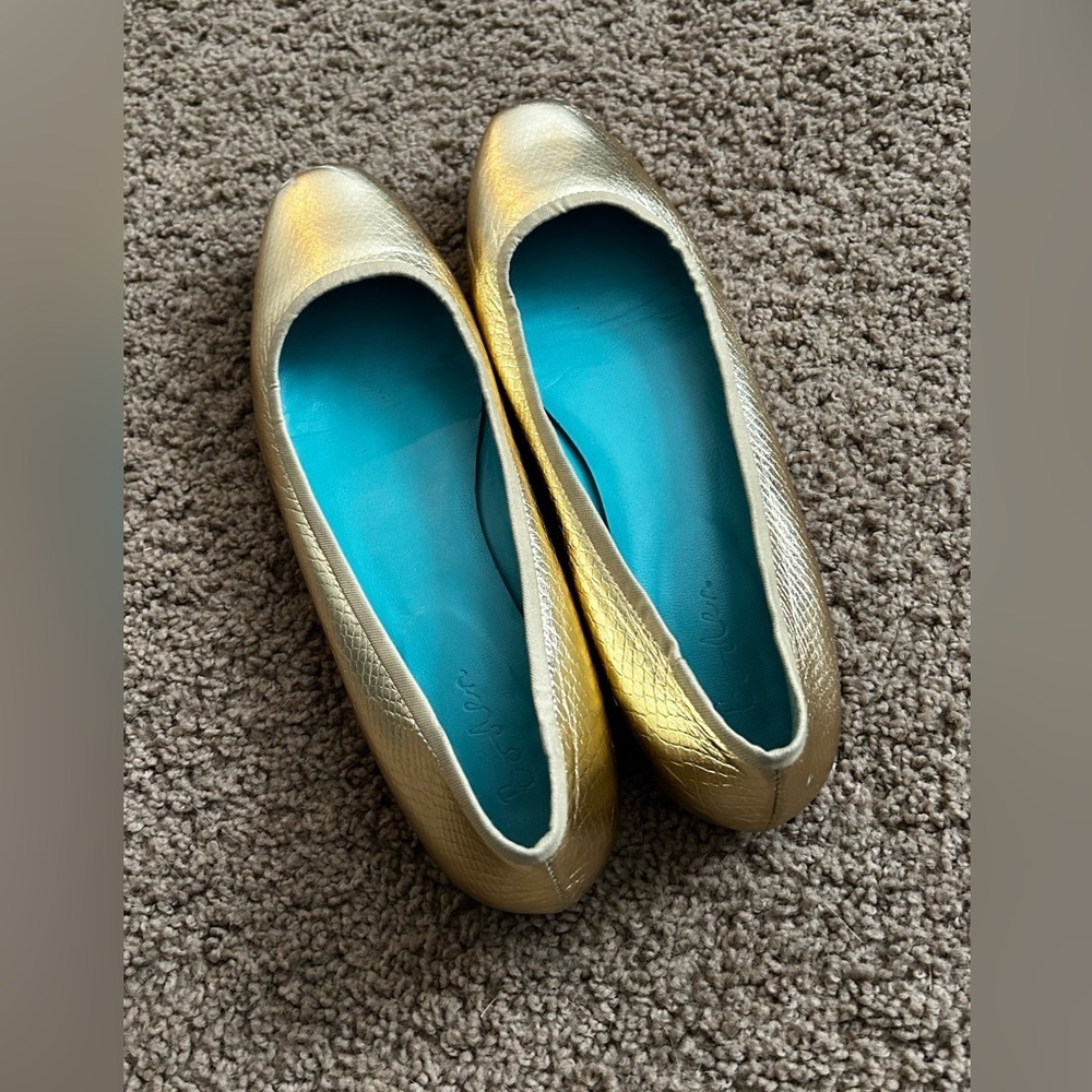 Boden Gold Snakeskin Ballet Flats EU 40 US 9–9.5 Metallic Leather